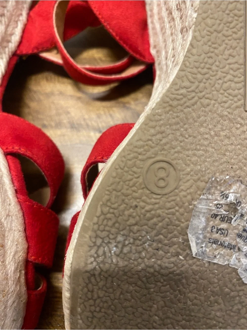 American Eagle - Red Suede Ankle-Strap Wedge Shoes - women’s size: 8 - Picture 14 of 16
